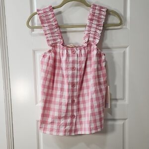 Blue Velvet Pink Gingham Sleeveless Cotton Top - Medium